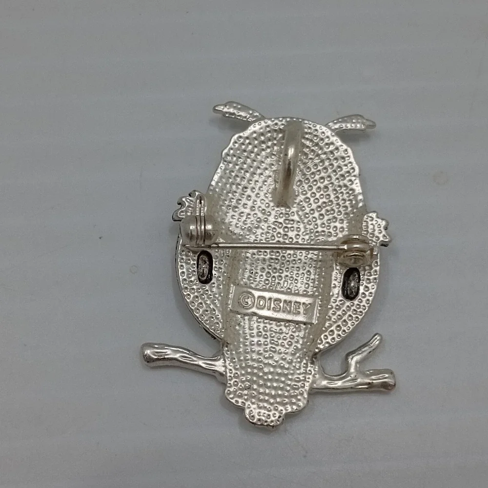 Disney Owl Brooch Rhinestone Silver Tone Crystal Pin Vtg Y2K Collectible Disney